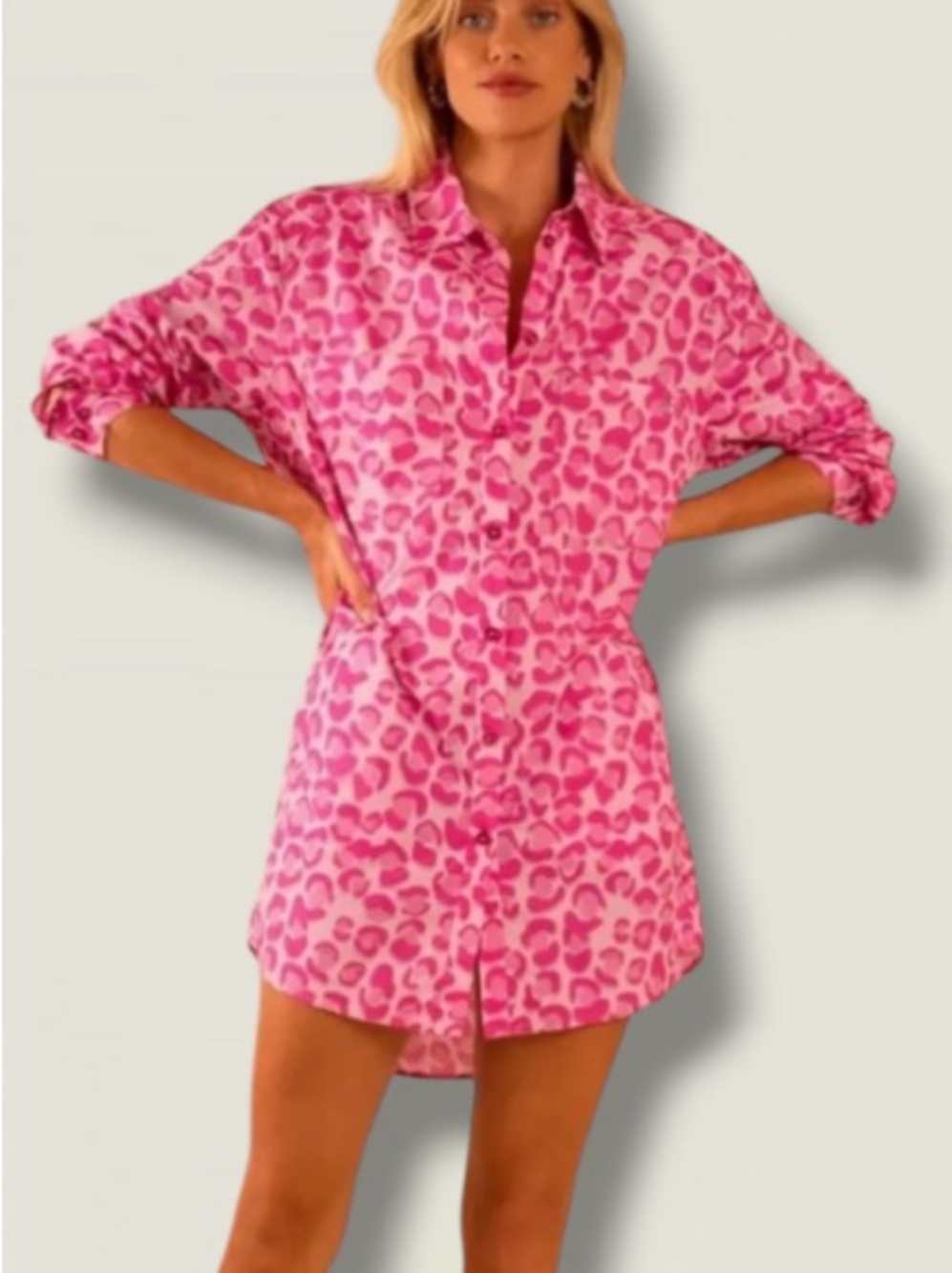 New! Care Tucker Preslie Pink Leopard Poplin Dress
